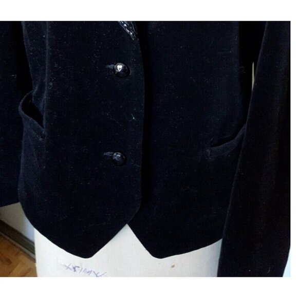 Vintage blazer jacket velvet & sequin beaded collar, elegant formal holidays M - Picture 9 of 13